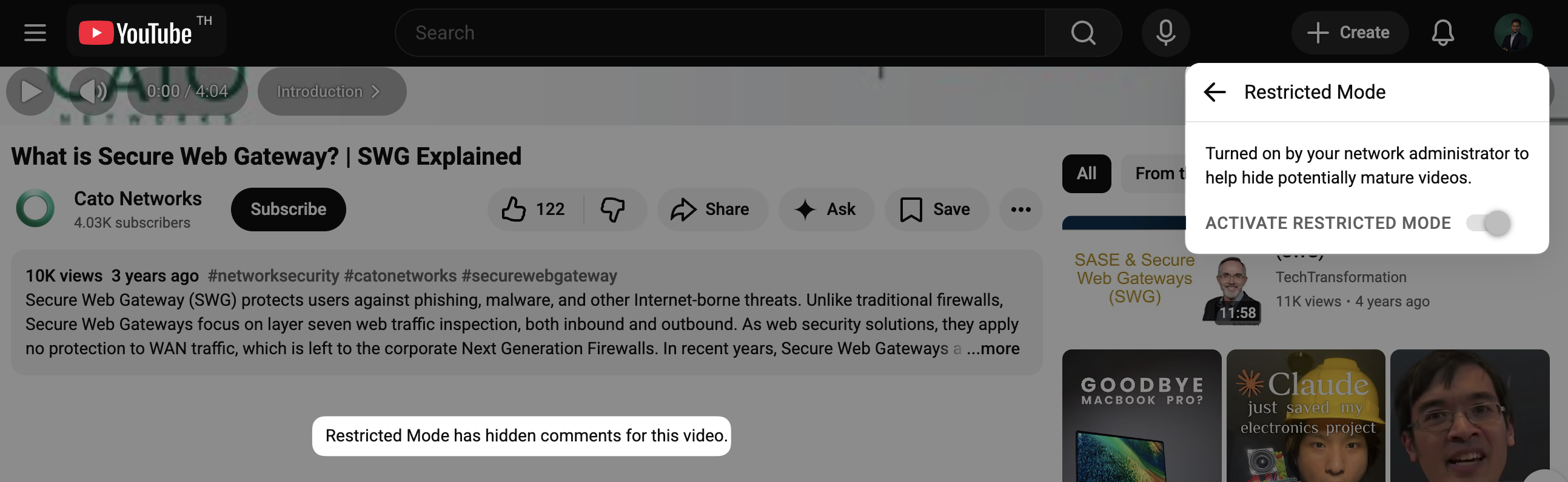 Restricted Mode Screenshot