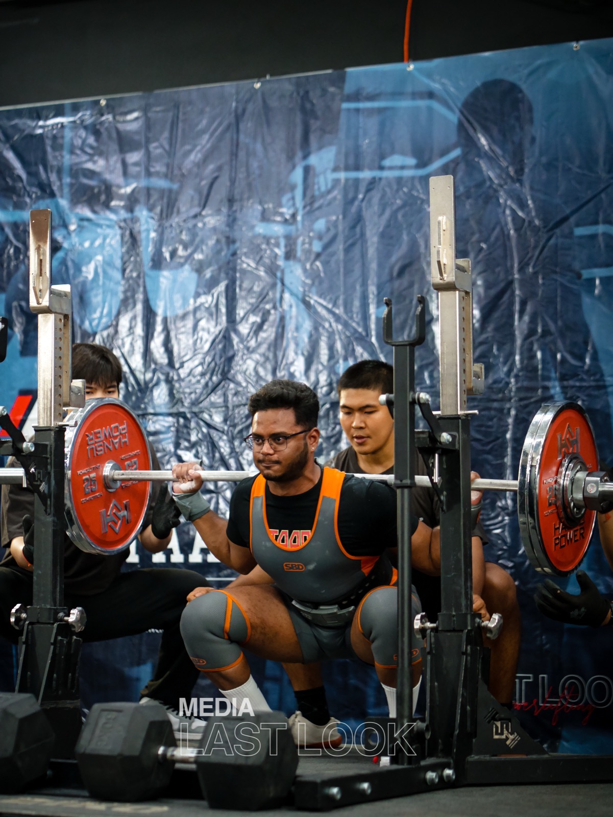 Sai Teja setting up for a competition squat